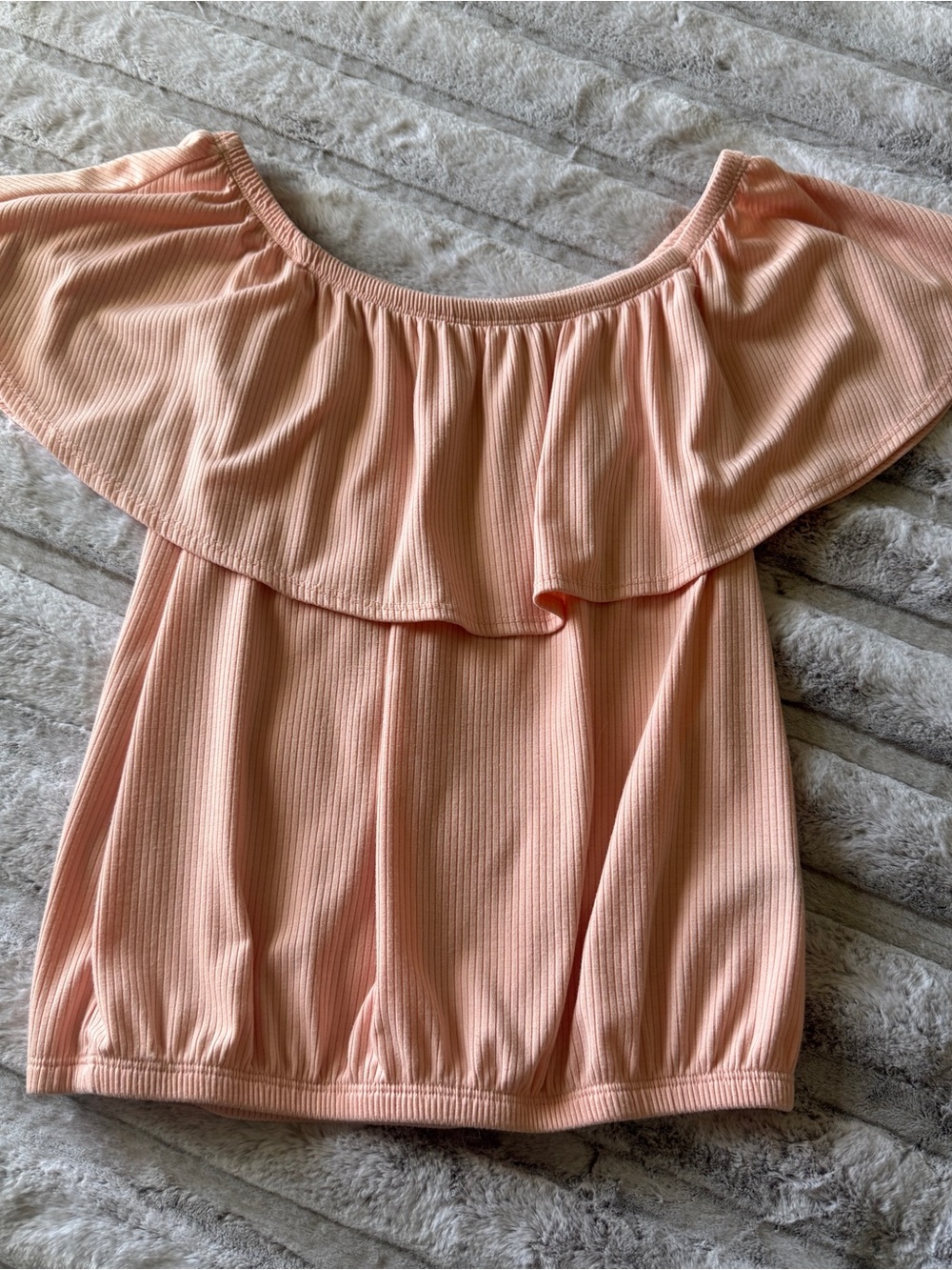 Boston Proper Pink Ribbed Off Shoulder Ruffle Top XS NWOT - Picture 4 of 4